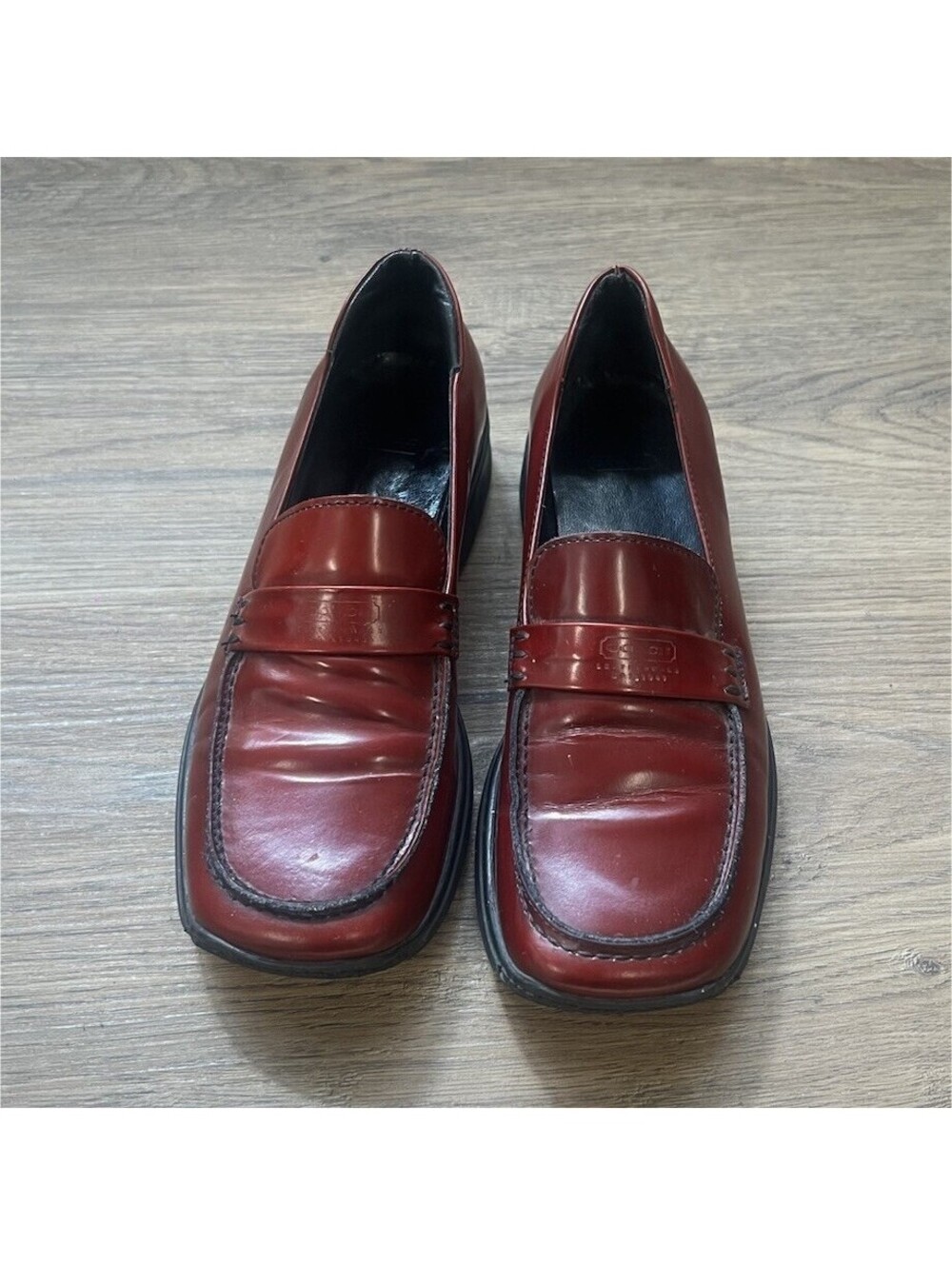 COACH Leatherware Red Burgundy Leather Loafers Shoes Womens 7.5 B Italy